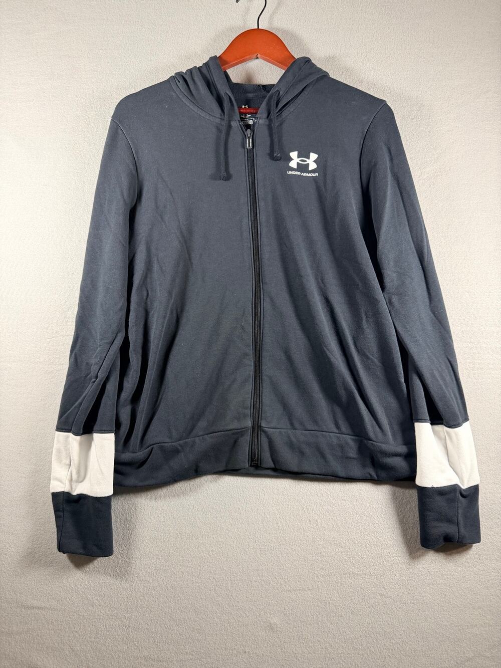 Under Armour Women’s Full Zip Hoodie Size M Black White Colorblock Loose Fit